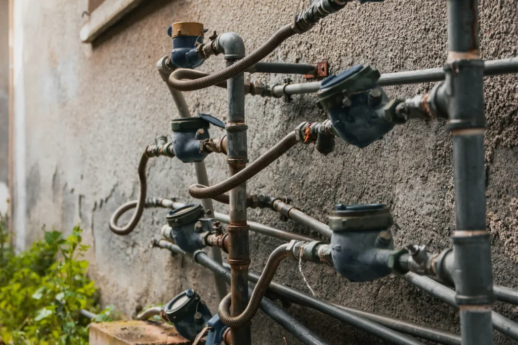 Compteurs d'eau installés sur une canalisation