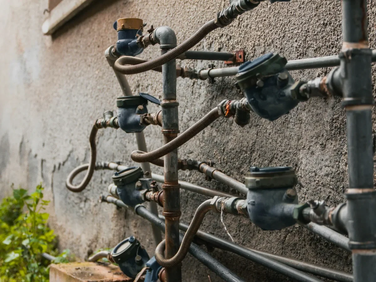 Compteurs d'eau installés sur une canalisation