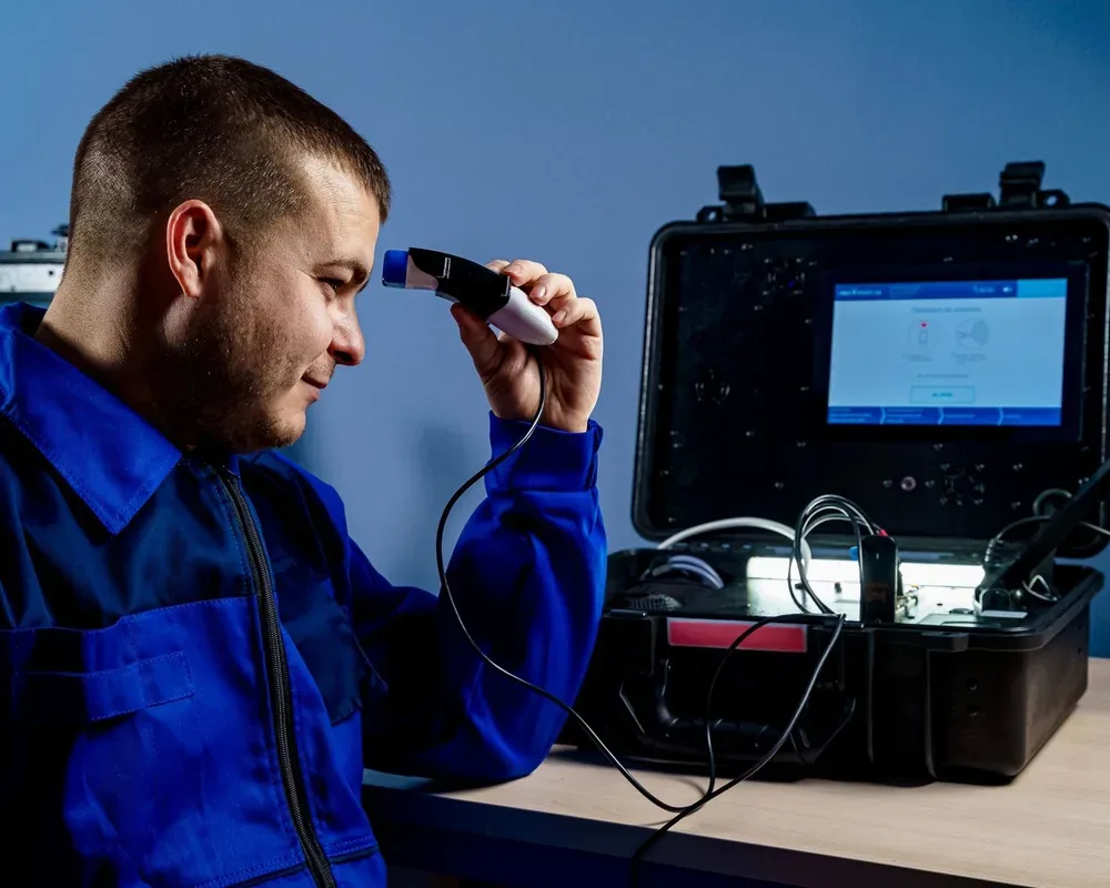 Technicien et écran de contrôle d'une caméra d'inspection